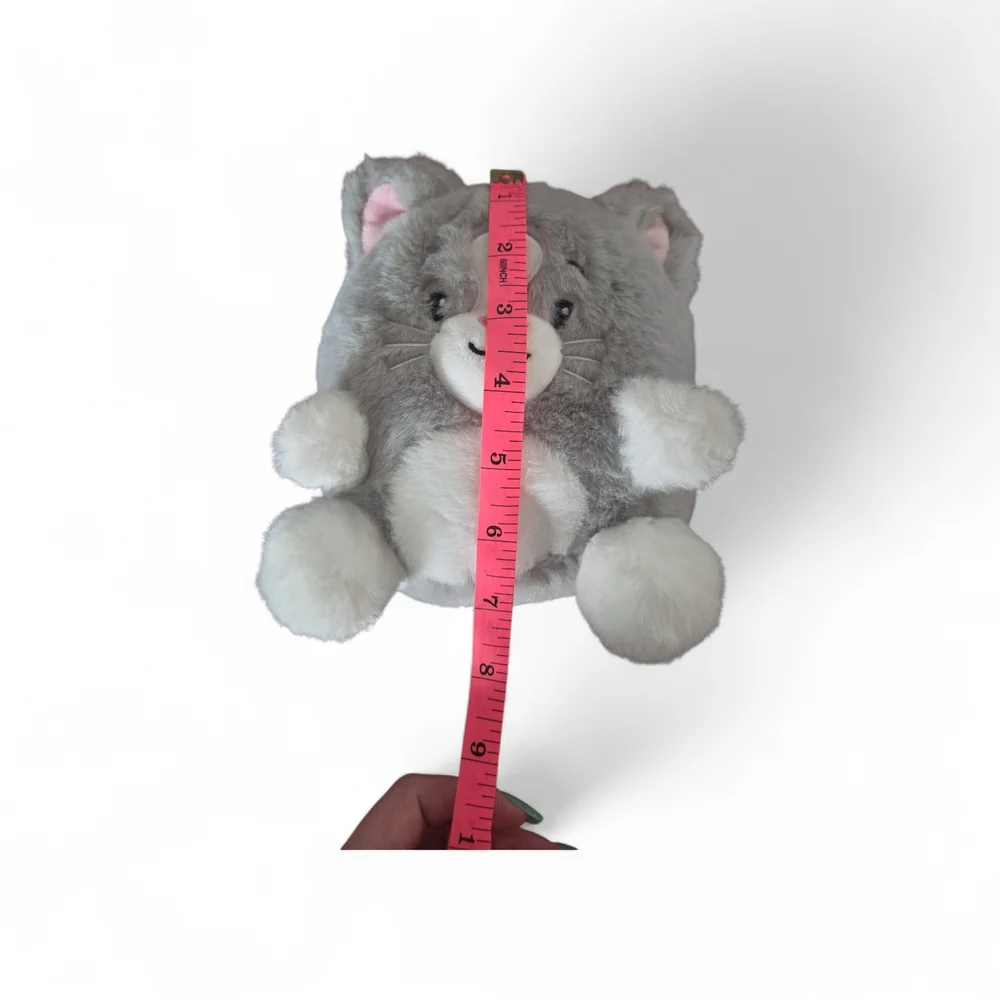Grey & White Plush Cat Stuffed Animal with Pink Nose Bag
